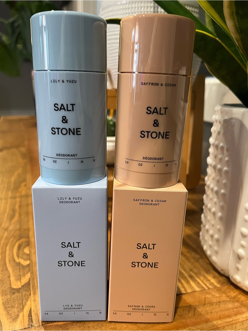 Salt & Stone Deodorant Sticks — Lily & Yuzu and Saffron & Cedar